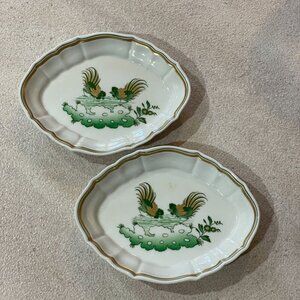 Vintage Richard Ginori Italy Siena Green Scalloped Two Oval Bowls 5" x 3.75"